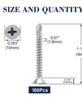Hella Durable 100 Piece Size 12 By One And One Half Inch Sheet Metal Screws 410 Stainless Steel Flat Head Tek Self Tapping Fasteners Rust Proof Heavy Duty Hardware For Garage Mods dimension diagram