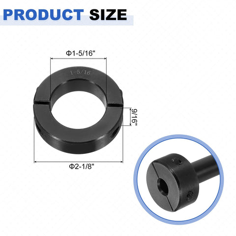 Four Pack Double Split Shaft Collar For 1-5/16 Inch Shaft, Two-Piece Clamping Collar, 2-1/8 Inch Outside Diameter, 9/16 Inch Width, Black Oxide Steel Lock Collar Clamp With Set Screw