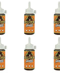 Heavy Duty Waterproof Polyurethane Glue In Rich Brown set of six 4 oz bottles for wood, ceramic, foam, concrete, and brick repairs.