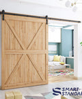 Installed 10Ft Barn Door Hardware Kit for 60 Inch Wide Doors with I Shape Hangers in a living room.