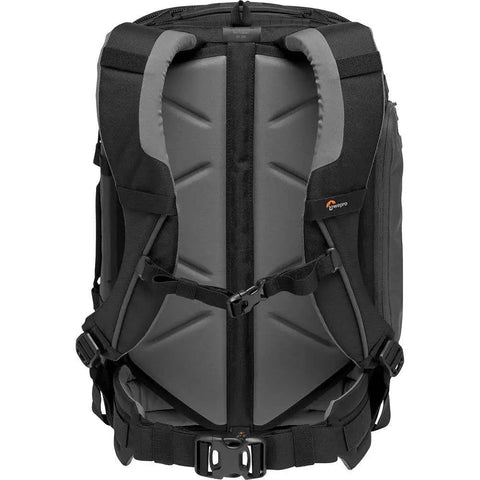 Back view of Pro Trekker BP 350 AW II Outdoor Camera Backpack With MaxFit Dividers, Black and Dark Gray, travel ready carry on size