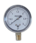 Low Pressure Gauge 3 Psi With Capsule Bellows Design, Two And A Half Inch Dial, One Quarter Inch NPT Bottom Mount
