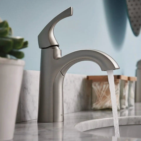 Lindor Brushed Nickel Single Handle Lavatory Faucet 4 Inch With Spot Resist WaterSense Drain Included Deck Plate Included Easy Install