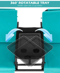 360° tray detail of Two Person Porch Swing With Pivot Storage Table And Cooler Bag, Dual Cup Holders, Removable Cushions, Turquoise