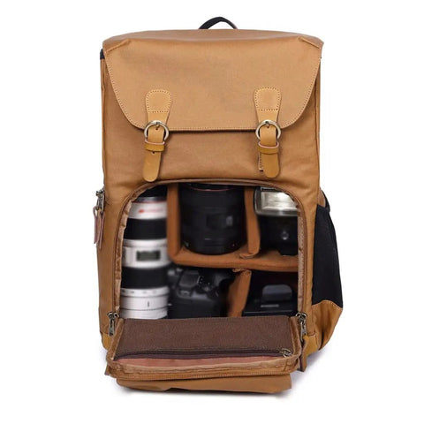 Chic Canvas Camera Backpack For Outdoor Photographers With Large Capacity Anti Shock Padded Interior Detachable Dividers