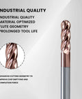 4-flute 1/16 in TiSiN-coated ball-nose end mill for machining stainless steel, alloy steel, and titanium alloy.