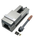 Heavy Duty Precision CNC Vise Featuring Bull Dog Grip And Quick Release Action For Snapping Up Round Pipe, metal tool with handle
