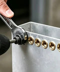 No Hassle Heavy Duty Carbon Steel Rivet Nut Tool Kit With M3 To M8 Inserts for quick panel repairs using wrench and drill.