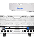 13 Piece One Half Inch Torque Wrench Set With 25 To 250 Ft-Lb Range And Plus Minus Three Percent Accuracy All In One Tire Repair Kit Including Click Torque Wrench Breaker Bar Five Inch Extension And Ten Deep Sockets For Diy Tire Fix, open case