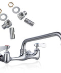 Real Deal 8 Inch Wall Mount Commercial Kitchen Sink Faucet Featuring Badass Solid Brass Build Ridiculously Slick Chrome Shield And Dead Simple Heavy Duty Restaurant Jobs with installation hardware.