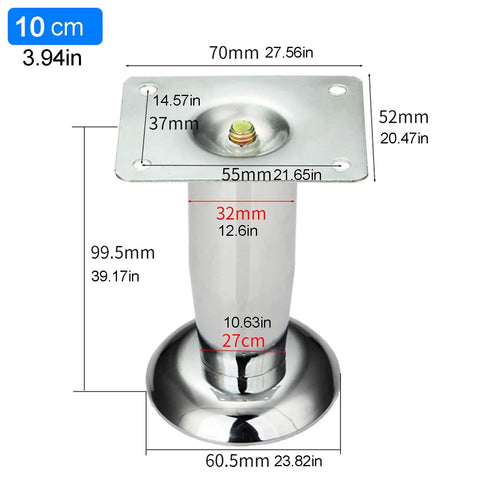 Up The Ante With Heavy Duty Steel Furniture Legs For Desks And Tables Round Cold Rolled Build With Anti Slip Pads and Wipe Clean Finish Sweet For Modern Home Office Makeovers, 10 cm, chrome finish, precise dimensions shown.