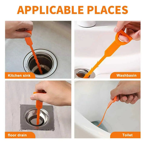 Four Pack Flexible Drain Snake For Stubborn Pipe Clogs And Hair Buildup In Kitchen Sinks Bathrooms And Showers featuring use in kitchen sink, washbasin, floor drain, toilet.