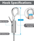 Hook specifications for Eight Piece Adjustable Picture Hanging Wire Kit With 6.6Ft Heavy Duty Stainless Steel Rope For Frames And Mirrors.