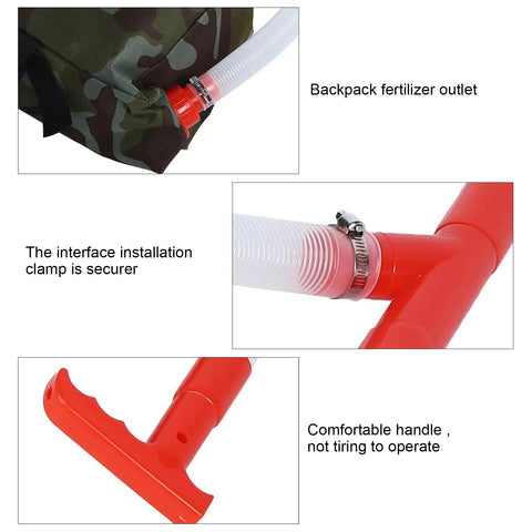 Camouflage bag and red pipe of Handheld Manual Fertilizer Spreader With Bag For Farm Crops Like Corn Vegetables Sugar Cane And Fruit Trees