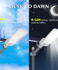 Solar Powered Outdoor Street Light With Remote Control, 18000 Lumens Daylight White LED Flood Light For Yard, dusk to dawn