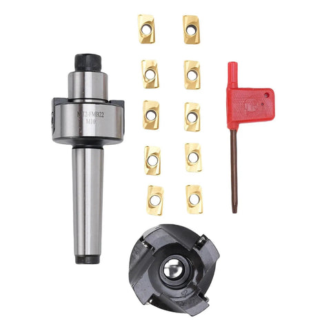 High Speed CNC Milling Cutter Kit With Indexable Carbide Inserts For Face Milling and Precision Machining On CNC Machines; includes cutter, inserts, and wrench.