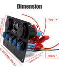 Blue 5 Gang Marine Rocker Switch Panel With Waterproof Build 15A Inline Fuse detailed dimensions and wiring view