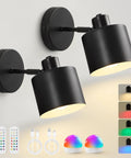 Lightess Battery Powered Wall Sconces Set of Two Black with Remote Control, featuring detachable bulbs and mounting hardware.