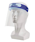 Premium Anti Fog Face Shields Case Of 10 Osha Compliant Safety Visors featuring a clear visor on a mannequin head for splash protection.