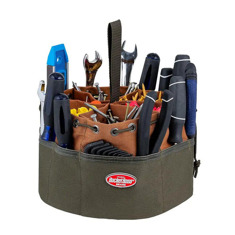 Canvas Organizer Parachute Bag With 19 Pockets For Nails Screws And Bolts Brown Heavy Duty Tool Pouch For 5 Gallon Buckets