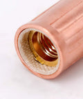 Close-up of brass consumable from MIG Welding Kit 0.035 Inch For Tweco Lincoln 100L Torch With M3 Tip Gas Diffuser Nozzle.