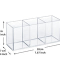 Clear Acrylic Silverware And Pen Organizer Caddy For Office And Home, Durable Thick Plastic Holder, Transparent Silverware Tray with dimensions.
