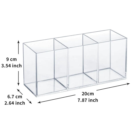 Clear Acrylic Silverware And Pen Organizer Caddy For Office And Home, Durable Thick Plastic Holder, Transparent Silverware Tray with dimensions.