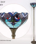 Tiffany Style Floor Lamp Green Liaison Stained Glass Light With 12 Inch Shade And 71 Inch Tall Torchiere Pole, Corner Uplight Design