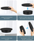 Electric Rotating Display Stand With Rechargeable Battery, Motorized Turntable for Live Streaming Video Shoot Photography, 3 In 1 shown disassembling covers.