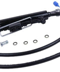 Heavy Duty Hydraulic Top Link Cat One To One With Locking Block For Tractors And Excavators Extended Range From Eighteen To Twenty Six Inches Bore From About One Point Nine Six To Two Point Four Eight Inches Includes Two Hoses And Two Way Check Valve displayed with accessories