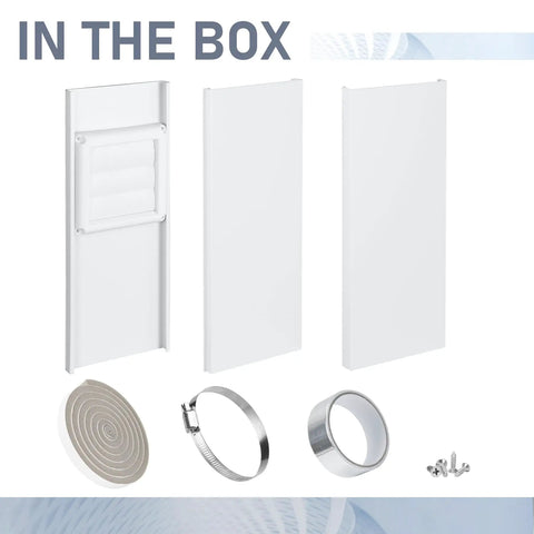 Universal 4 Inch Window Dryer Vent Kit With Air Vent Cover And Adjustable Panels, insulation foam, hose clamp, seal tape, screws