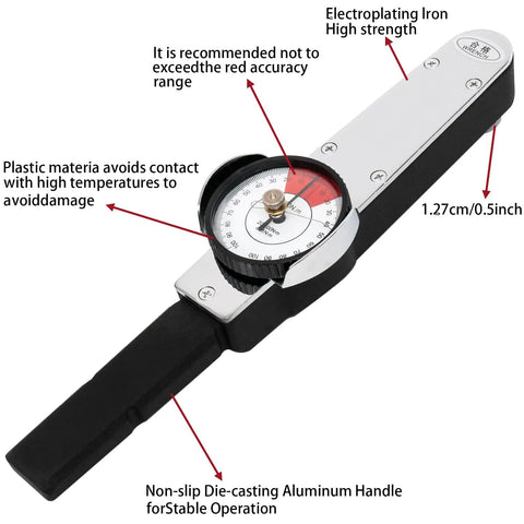 Dial Indicator Torque Wrench For Auto Assembly, 0 To 100 Newton Meter, Bidirectional Operation, Half Inch Drive Indicating Torque Meter, Durable Alloy Steel Build, Easy Zero Adjustment, Great For Precise Torque Testing, 1/2-inch dial gauge with alloy handle