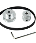 Smooth Aluminum Timing Pulley Kit With 20T And 36T Gears For Mills And CNC Builds. Includes Synced Belts, Hex Wrench Keys And High Grade 5MM Bore Housings For Zero Slip Drive Operations That Run Super Cool. 20T 36T pulleys, belt, wrench