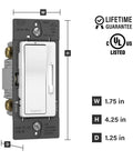 Smooth 450W Tri Color Rocker Dimmer Switch For Led And Cfl Bulbs 3 Way Dual Location Control No Sweat Install Heavy Duty Build dimensions shown