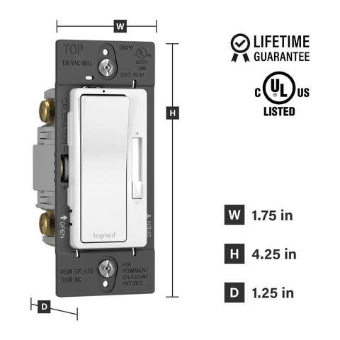 Smooth 450W Tri Color Rocker Dimmer Switch For Led And Cfl Bulbs 3 Way Dual Location Control No Sweat Install Heavy Duty Build dimensions shown