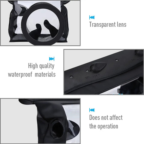 Close-up of Underwater DSLR Housing for Deep Sea Capture Gear, 20 Meter Depth Rating Waterproof Case with transparent lens window.