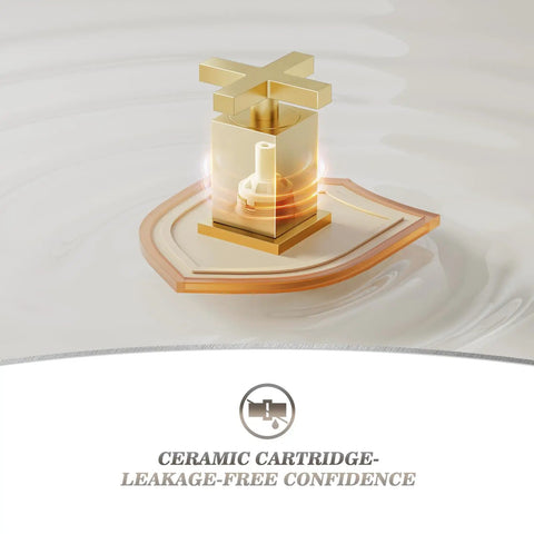 Brushed Gold Bathroom Sink Faucet With Waterfall Design ceramic cartridge showing leakage-free design.