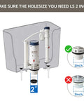 Universal Toilet Tank Repair Kit With Dual Flush Valve And Inlet Valve diagram showing 2-inch outlet fit, highlighting compatibility.