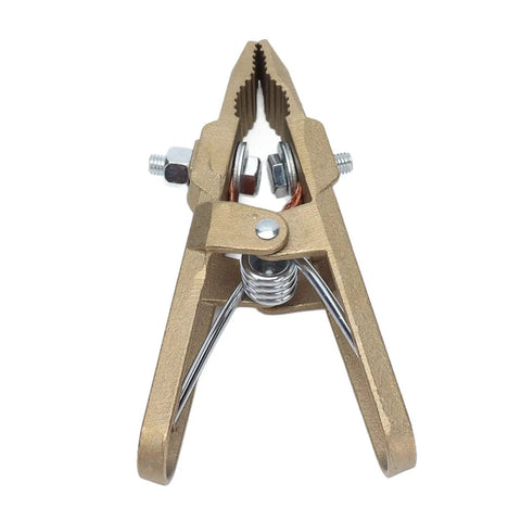 Heavy Duty Ground Clamp Wrench 600 Amp High Conductivity Brass Welding And Cutting Ground Hook Clip angle view showcasing brass material.