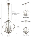 Brushed Nickel 4-Light Farmhouse Chandelier With Geometric Orb Pendant Adjustable Height Ceiling Light dimensions and sloped ceiling options