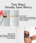 Pro Grade Digital Laser Tape Measure Workhorse 60 Meter 197 Ft Range in use measuring with laser and tape measure options.