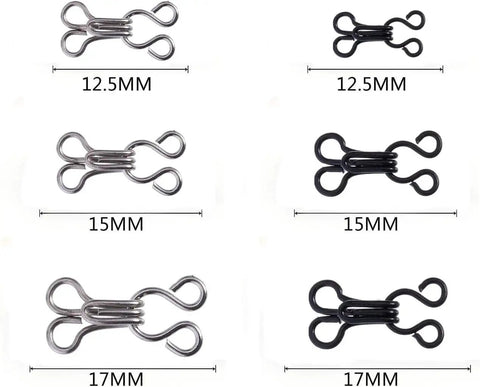 60-Piece Hooks And Eyes Go-To Closure Set For Bra Clothing Trousers And Skirts DIY Craft Three Sizes Black And Silver