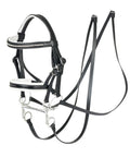 Leather Hobby Horse Double Bridle Set With Functional Buckles, Two Reins And Two Bits, Real Dressage Style, Soft White Padding