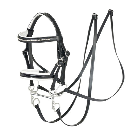 Leather Hobby Horse Double Bridle Set With Functional Buckles, Two Reins And Two Bits, Real Dressage Style, Soft White Padding
