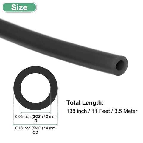 Silicone Tubing 3/32 Inch ID By 5/32 Inch OD High Temp Water And Air Hose, 11 Feet, close-up view showing dimensions and length