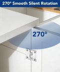 Stainless steel square hinge mounted on a white cabinet door.