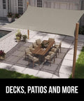 Heavy Duty Sun Shade Canopy 12 By 16 Ft Gray set up over outdoor dining area, providing shade on patio.