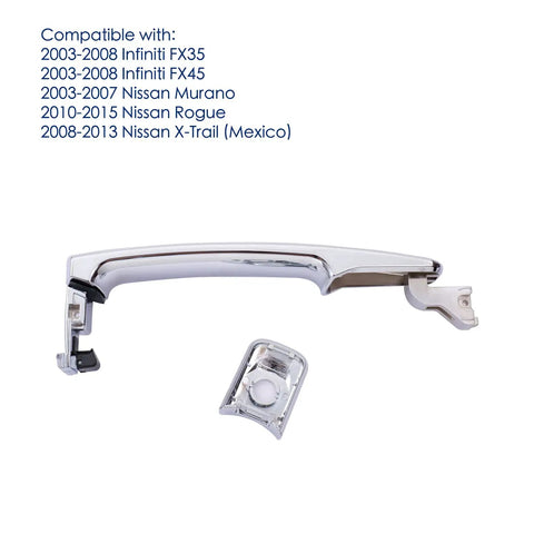 Front Left Exterior Door Handle Chrome Finish for Nissan Rogue 2010-2015, Murano 2003-2007, Infiniti FX35 FX45 2003-2008 Replacement OE 80640-CA012 Without Smart Key