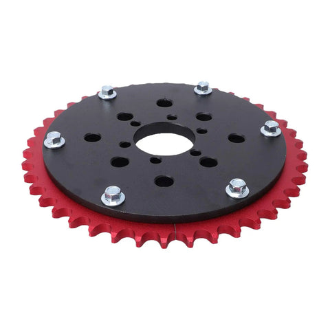 Heavy Duty Split Sprocket Hub Adapter Fits Baja Massimo Mini Bike Go Kart 42 Tooth Gear Replacement For 6.5 HP Engine swap, red and black alloy gear.
