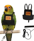 Adjustable Bird Flight Suit Harness Escape Proof Design with Anti Bite Straps for parrot, denim material, product components shown